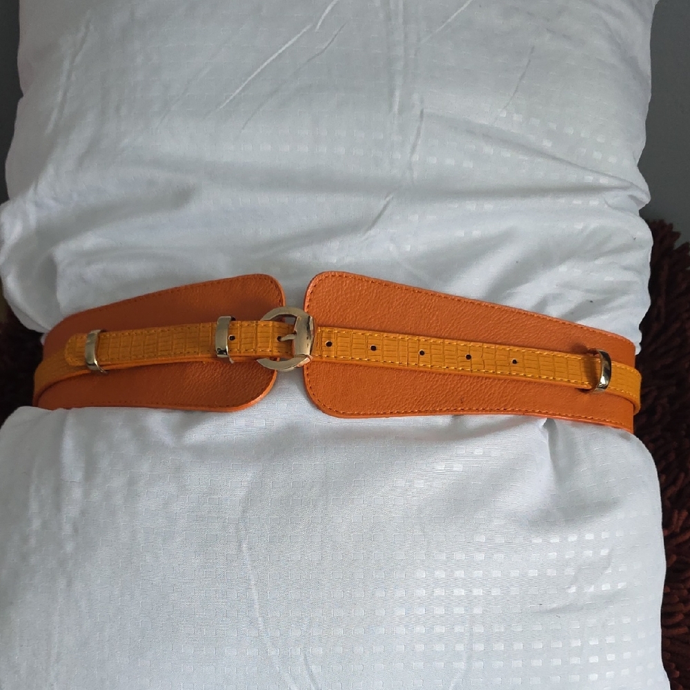 Orange and Yellow Belt with Gold Buckle